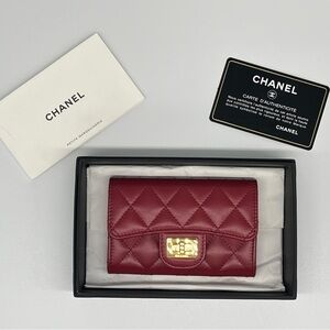 CHANEL Burgundy Quilted Wallet with Gold Clasp